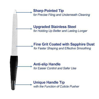 HomeyEra 6 Pack Metal Nail Files for Natural Nails – Stainless Steel 6 Inch Nail File with Sharp Pointed Tip & Non-Slip Handle – Sapphire Grit Sword Diamond Black