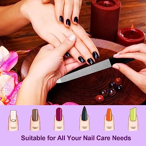 HomeyEra 6 Pack Metal Nail Files for Natural Nails – Stainless Steel 6 Inch Nail File with Sharp Pointed Tip & Non-Slip Handle – Sapphire Grit Sword Diamond Black - görsel 6