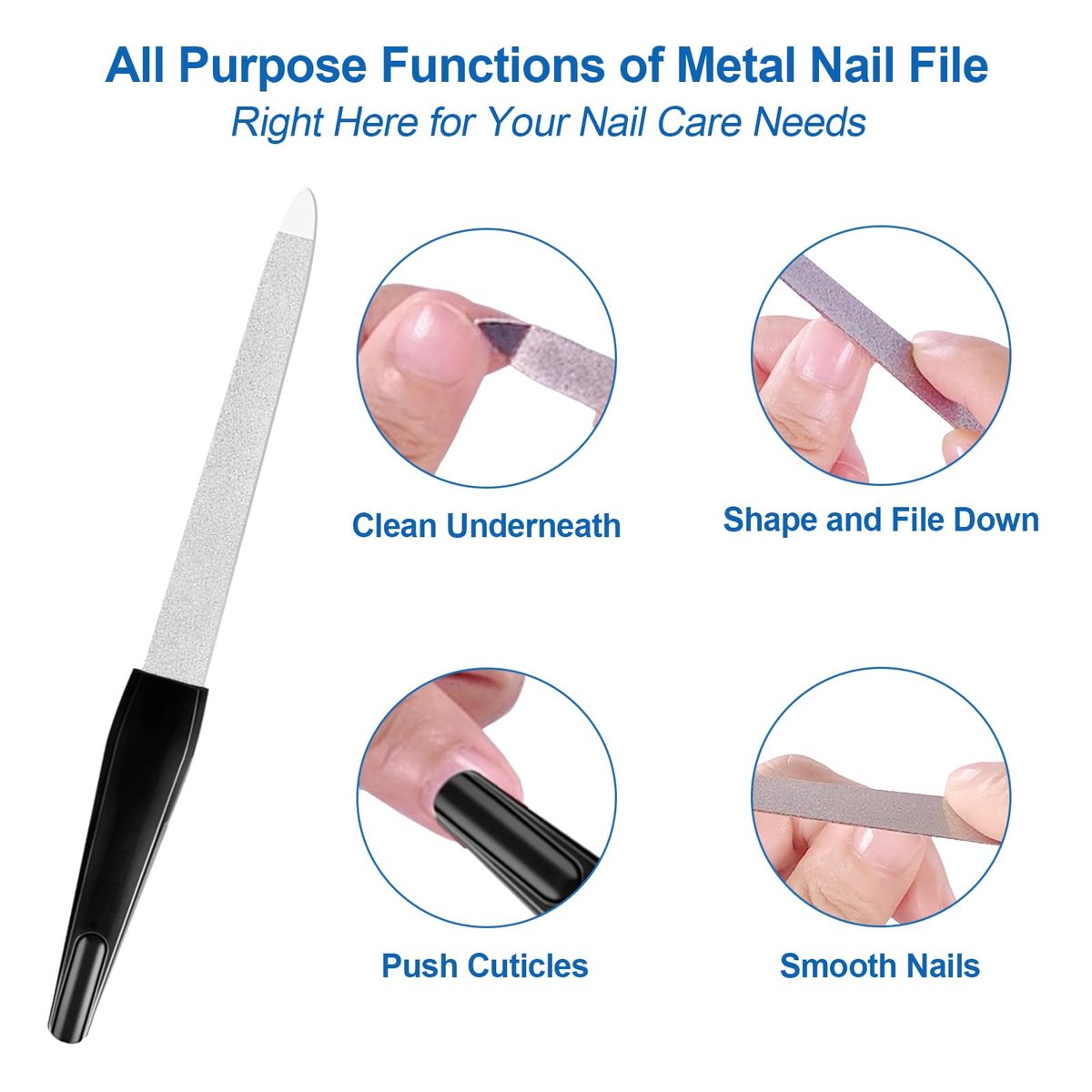 HomeyEra 6 Pack Metal Nail Files for Natural Nails – Stainless Steel 6 Inch Nail File with Sharp Pointed Tip & Non-Slip Handle – Sapphire Grit Sword Diamond Black - görsel 3