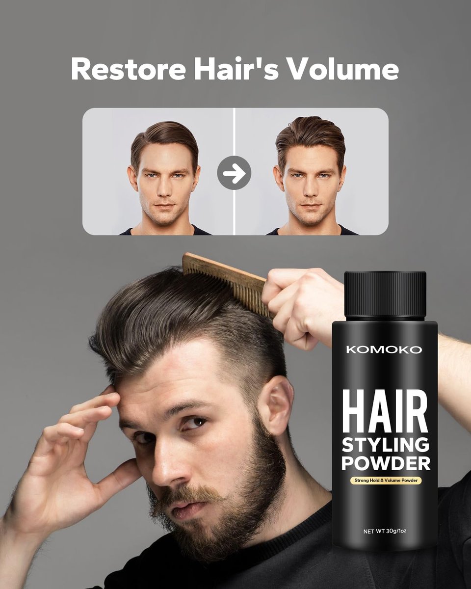 Komoko Hair Styling Powder for Men – 0.7 oz Instantly Volumizing Matte Finish Texture Strong Hold Natural Look - görsel 9