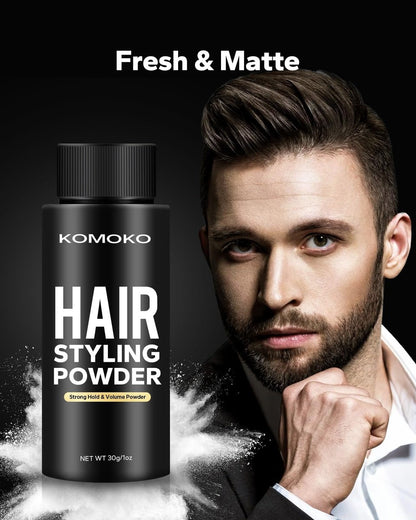 Komoko Hair Styling Powder for Men – 0.7 oz Instantly Volumizing Matte Finish Texture Strong Hold Natural Look