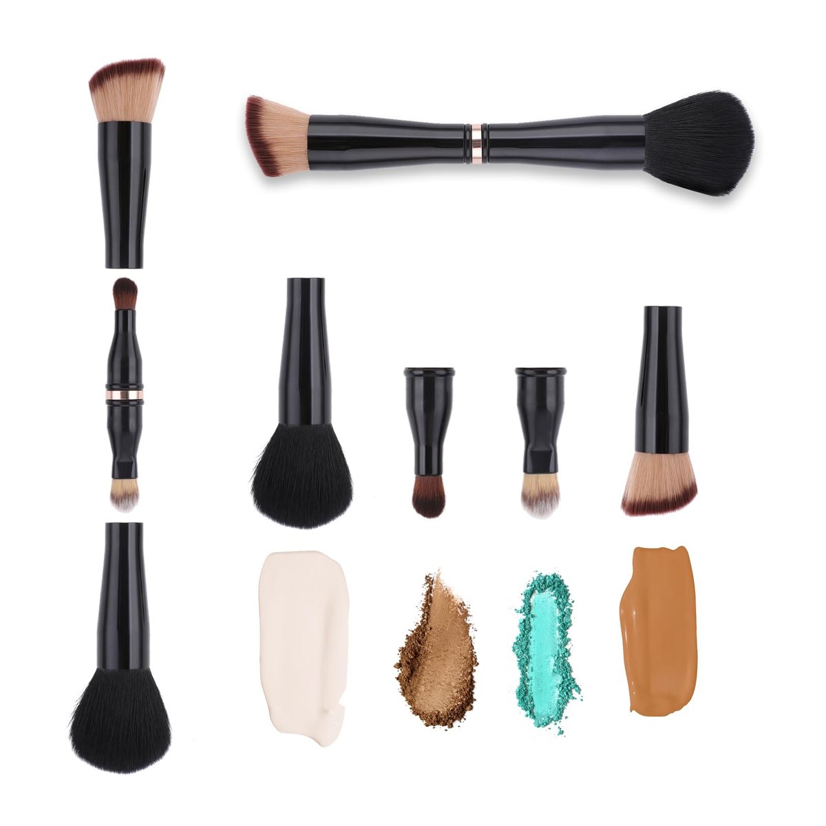TIESOME 4-in-1 Makeup Brush Set - Double Ended Foundation, Blush, Eyeshadow, Concealer & Powder Brush - All-in-One Travel Makeup Brushes Avelisse