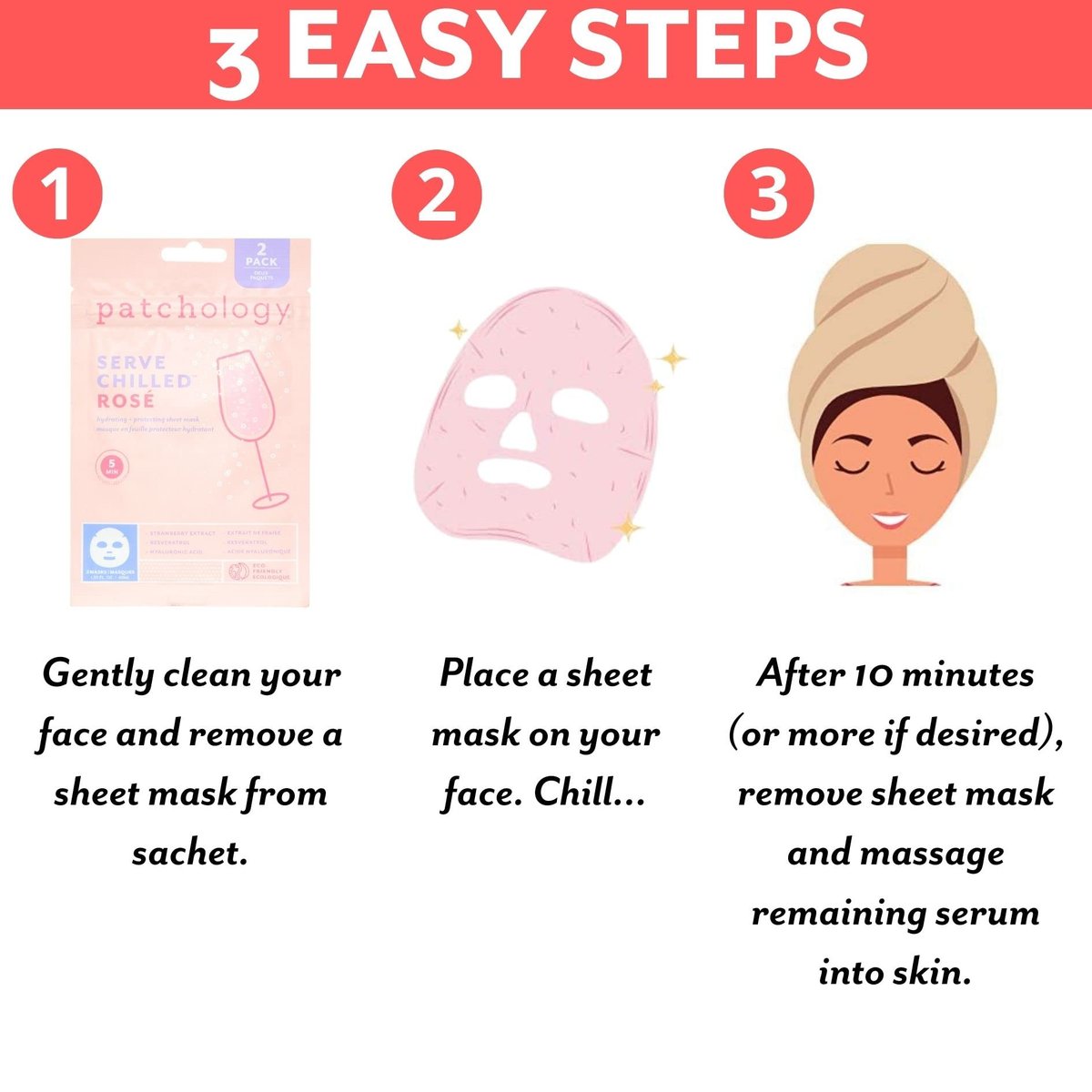 Patchology Serve Chilled Rosé Facial Sheet Mask - Hydrating & Soothing Face Mask with Hyaluronic Acid for Glowing Skin, Rosé Scented Self-Care Spa Experience - 2 Pairs - görsel 9