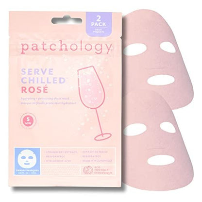 Patchology Serve Chilled Rosé Facial Sheet Mask - Hydrating & Soothing Face Mask with Hyaluronic Acid for Glowing Skin, Rosé Scented Self-Care Spa Experience - 2 Pairs