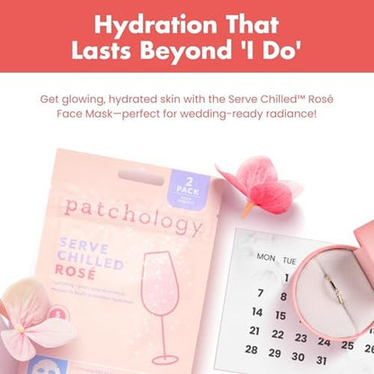 Patchology Serve Chilled Rosé Facial Sheet Mask - Hydrating & Soothing Face Mask with Hyaluronic Acid for Glowing Skin, Rosé Scented Self-Care Spa Experience - 2 Pairs