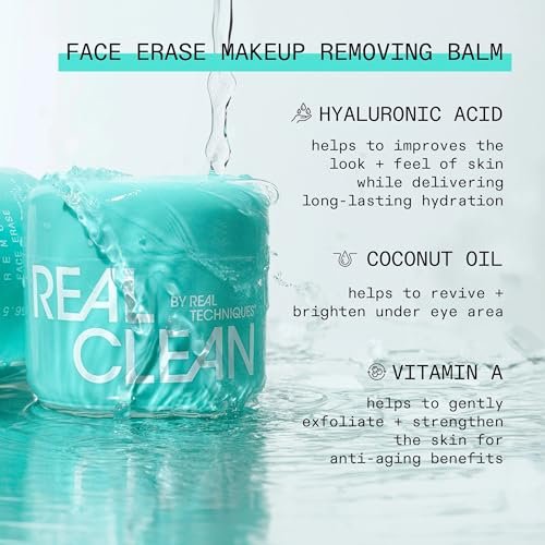 Real Techniques Real Clean Face Erase Makeup Removing Balm – Hydrating Cleansing Balm with Hyaluronic Acid & Vitamin A, 2 fl. oz Avelisse