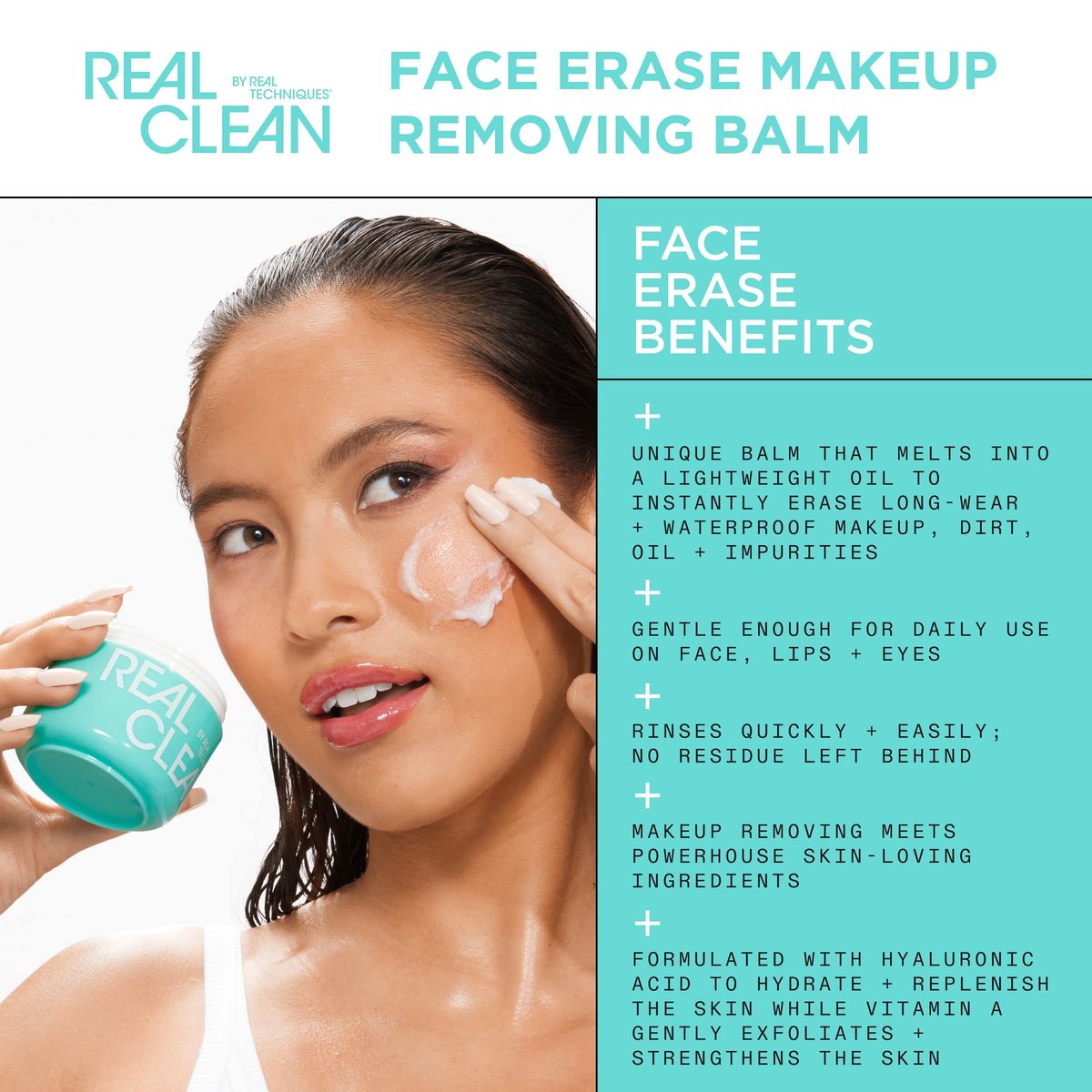 Real Techniques Real Clean Face Erase Makeup Removing Balm – Hydrating Cleansing Balm with Hyaluronic Acid & Vitamin A, 2 fl. oz Avelisse