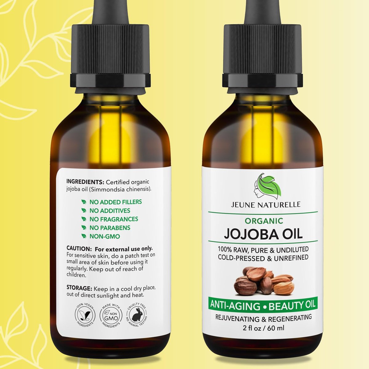 Jeune Naturelle Organic Cold Pressed Jojoba Oil - 100% Pure, Raw, Virgin, Unrefined for Hair and Skin - 2 oz - görsel 5