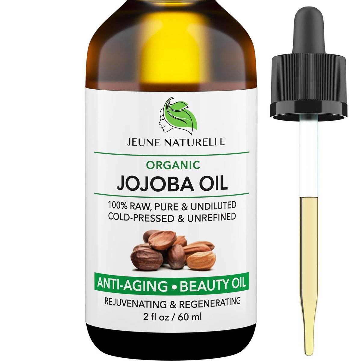 Jeune Naturelle Organic Cold Pressed Jojoba Oil - 100% Pure, Raw, Virgin, Unrefined for Hair and Skin - 2 oz - görsel 1