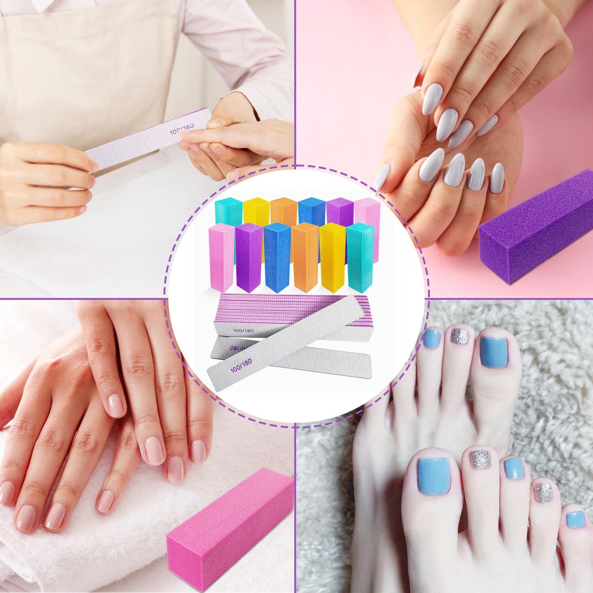 24 Pack Nail Files and Buffers Set - 4-Sided Emery Board Sponge Buffing Blocks for Acrylic and Natural Nails, 100/120/180 Grit, Professional Manicure Tool, Gray - görsel 12