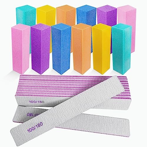 24 Pack Nail Files and Buffers Set - 4-Sided Emery Board Sponge Buffing Blocks for Acrylic and Natural Nails, 100/120/180 Grit, Professional Manicure Tool, Gray - görsel 1