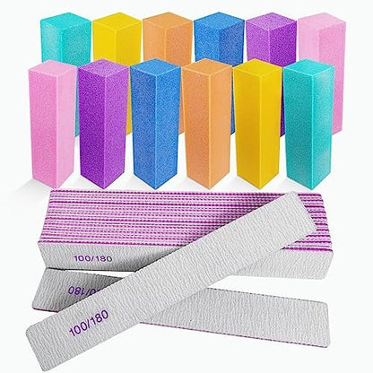 24 Pack Nail Files and Buffers Set - 4-Sided Emery Board Sponge Buffing Blocks for Acrylic and Natural Nails, 100/120/180 Grit, Professional Manicure Tool, Gray
