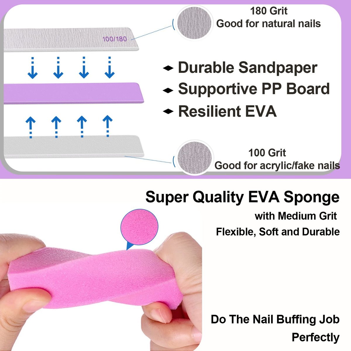 24 Pack Nail Files and Buffers Set - 4-Sided Emery Board Sponge Buffing Blocks for Acrylic and Natural Nails, 100/120/180 Grit, Professional Manicure Tool, Gray - görsel 6