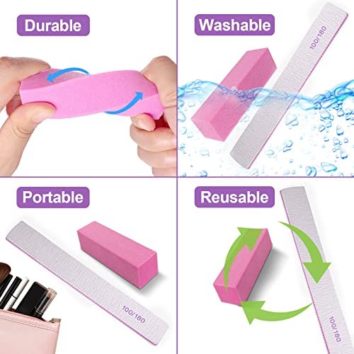 24 Pack Nail Files and Buffers Set - 4-Sided Emery Board Sponge Buffing Blocks for Acrylic and Natural Nails, 100/120/180 Grit, Professional Manicure Tool, Gray - görsel 7