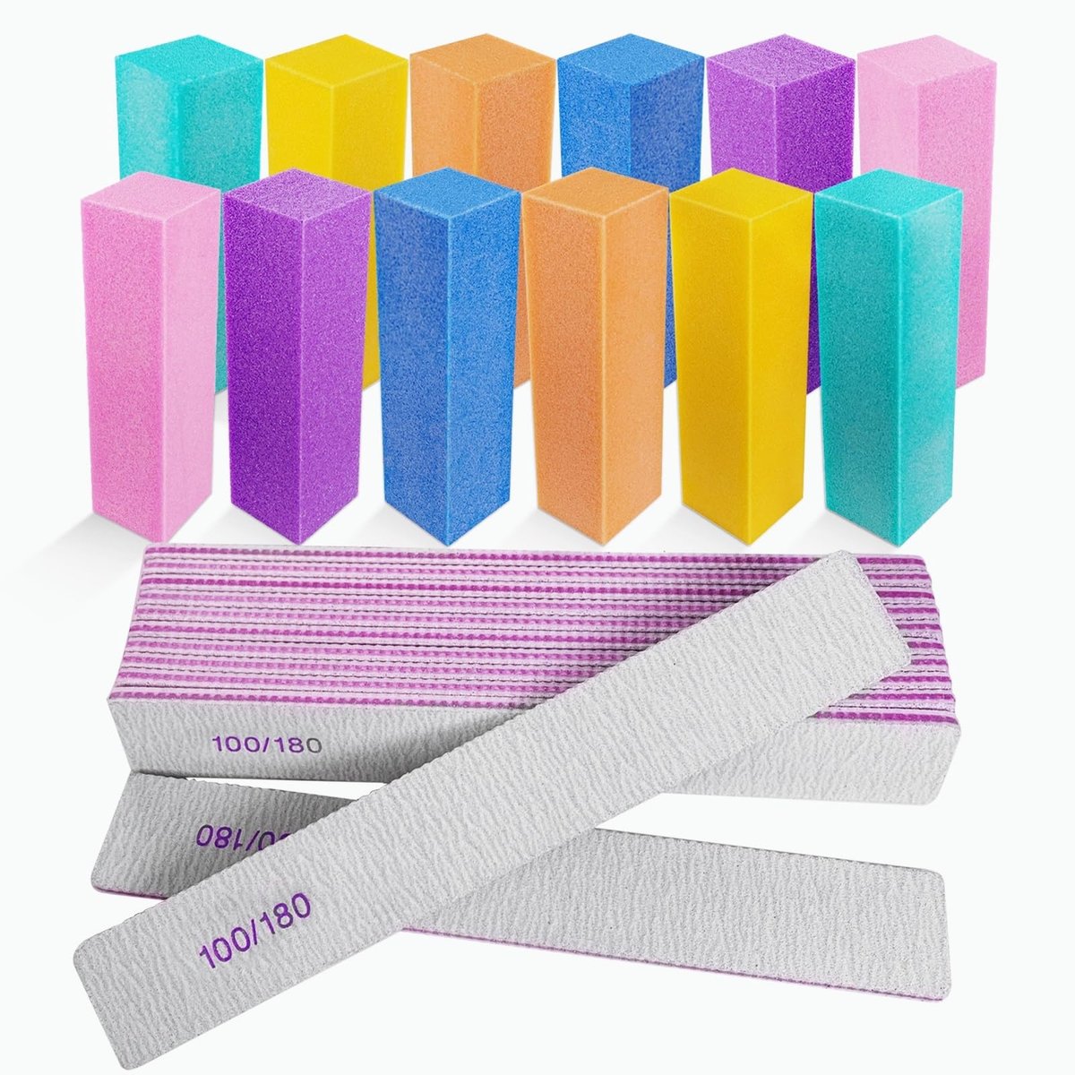 24 Pack Nail Files and Buffers Set - 4-Sided Emery Board Sponge Buffing Blocks for Acrylic and Natural Nails, 100/120/180 Grit, Professional Manicure Tool, Gray - görsel 2