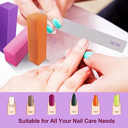 24 Pack Nail Files and Buffers Set - 4-Sided Emery Board Sponge Buffing Blocks for Acrylic and Natural Nails, 100/120/180 Grit, Professional Manicure Tool, Gray