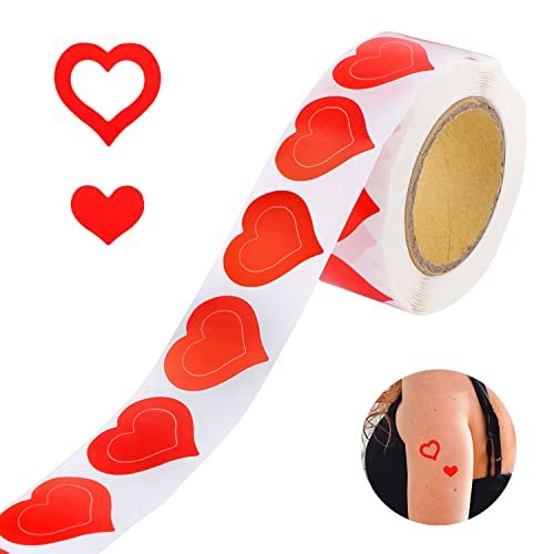 SAVITA 500 Piece Roll of 1 Inch Heart Shaped Body Stickers for Tanning - Self Adhesive Sunbathing Bed Stickers, Cute Red Paper Decals - görsel 2