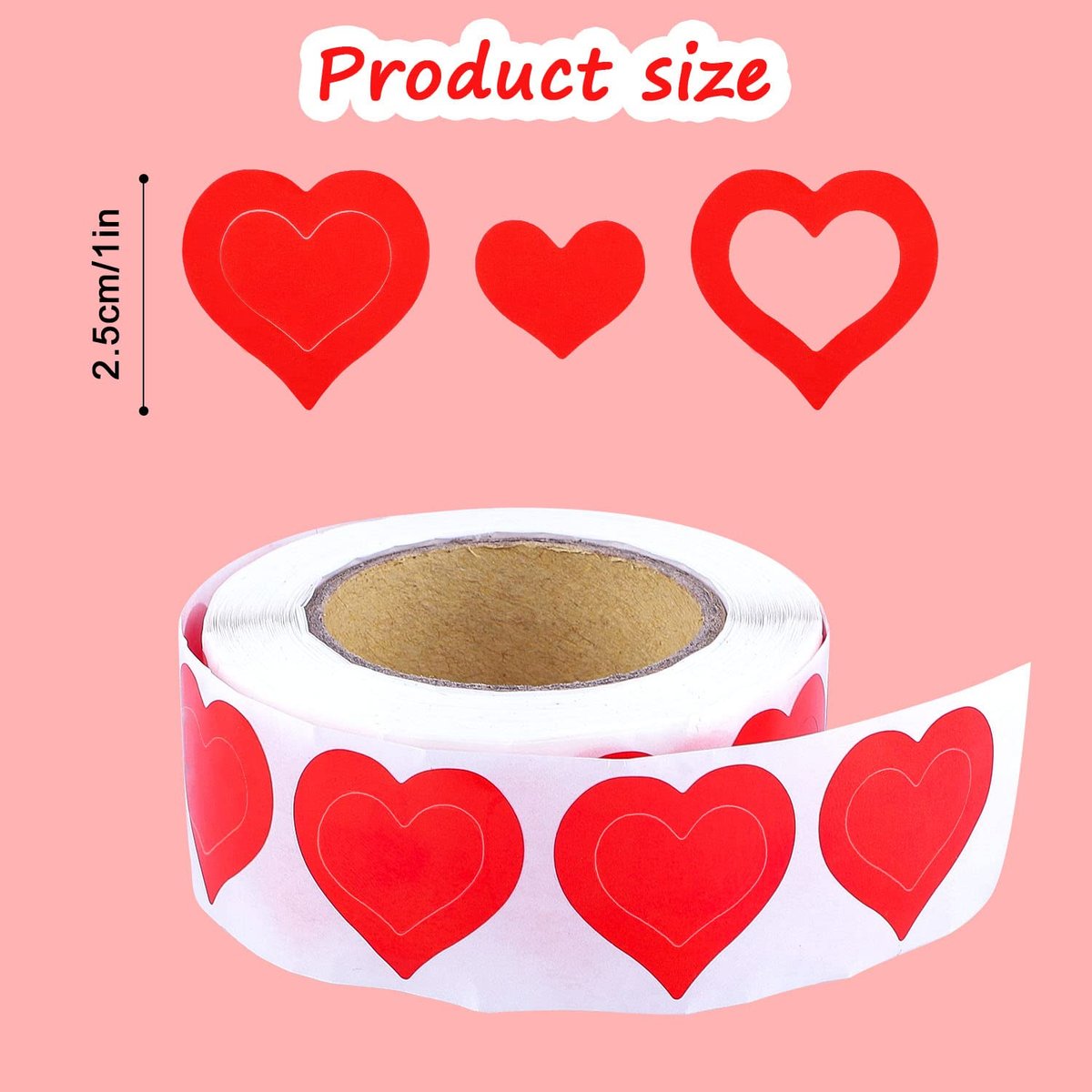 SAVITA 500 Piece Roll of 1 Inch Heart Shaped Body Stickers for Tanning - Self Adhesive Sunbathing Bed Stickers, Cute Red Paper Decals - görsel 3