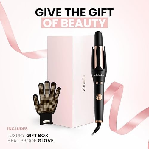 ELLA BELLA® Automatic Rotating Curling Iron – Auto Hair Curler with Digital Display, 1.2 Inch Barrel, Ceramic, Black/Gold Avelisse