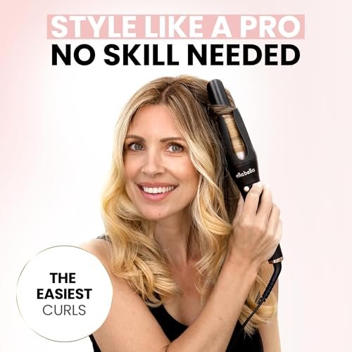 ELLA BELLA® Automatic Rotating Curling Iron – Auto Hair Curler with Digital Display, 1.2 Inch Barrel, Ceramic, Black/Gold Avelisse