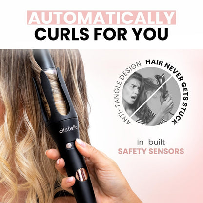 ELLA BELLA® Automatic Rotating Curling Iron – Auto Hair Curler with Digital Display, 1.2 Inch Barrel, Ceramic, Black/Gold Avelisse