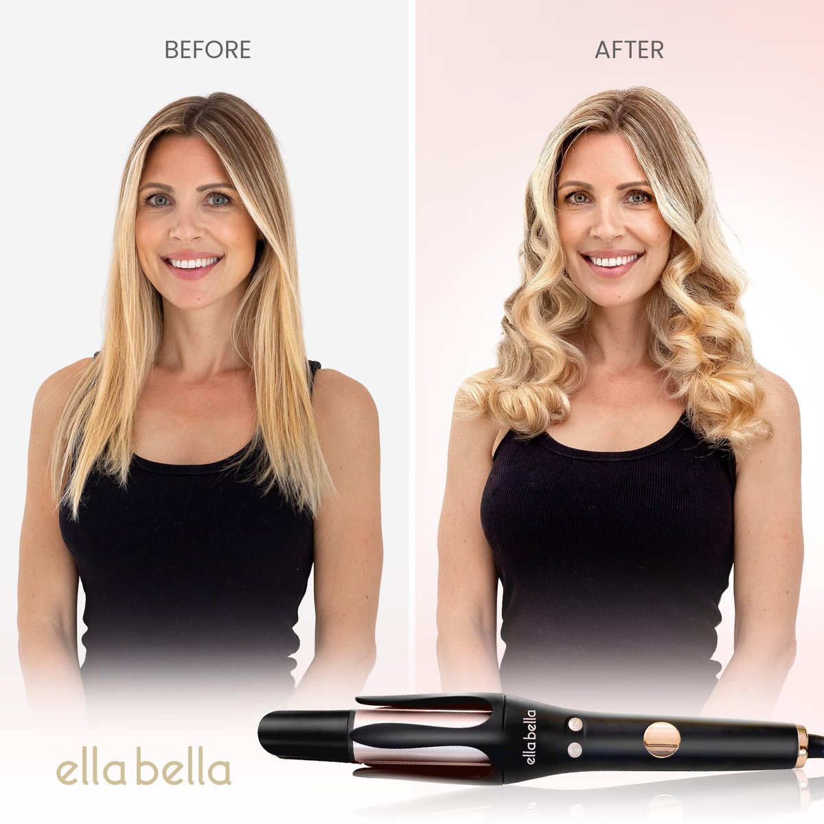 ELLA BELLA® Automatic Rotating Curling Iron – Auto Hair Curler with Digital Display, 1.2 Inch Barrel, Ceramic, Black/Gold Avelisse