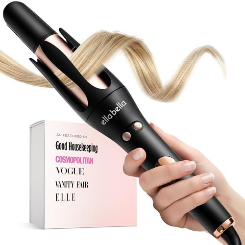 ELLA BELLA® Automatic Rotating Curling Iron – Auto Hair Curler with Digital Display, 1.2 Inch Barrel, Ceramic, Black/Gold Avelisse