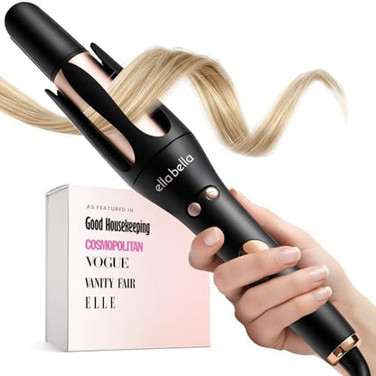 ELLA BELLA® Automatic Rotating Curling Iron – Auto Hair Curler with Digital Display, 1.2 Inch Barrel, Ceramic, Black/Gold Avelisse