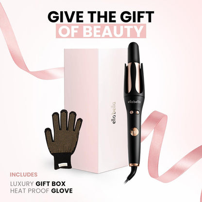 ELLA BELLA® Automatic Rotating Curling Iron – Auto Hair Curler with Digital Display, 1.2 Inch Barrel, Ceramic, Black/Gold Avelisse