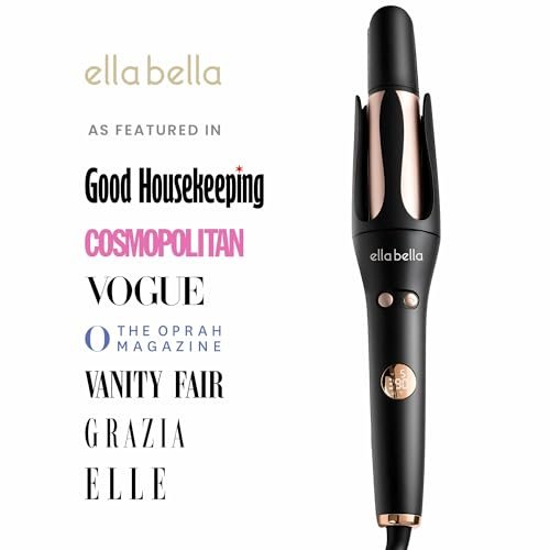 ELLA BELLA® Automatic Rotating Curling Iron – Auto Hair Curler with Digital Display, 1.2 Inch Barrel, Ceramic, Black/Gold Avelisse