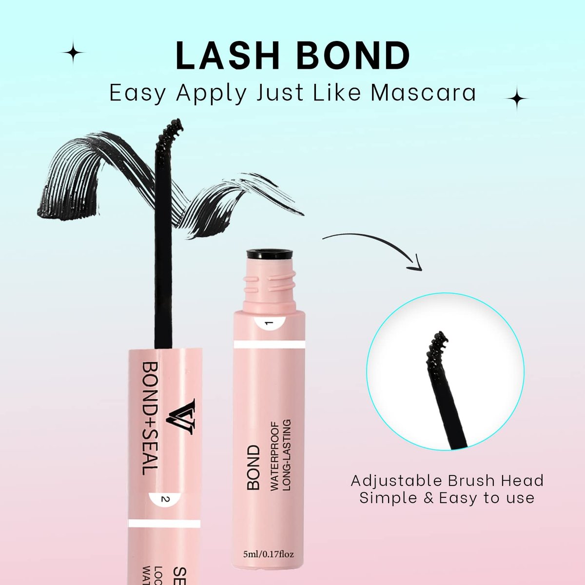 VAVALASH Lash Bond and Seal Cluster Lash Glue - 5ml+5ml, Strong Hold 48-72 Hours, Waterproof for DIY Lash Extensions - görsel 5