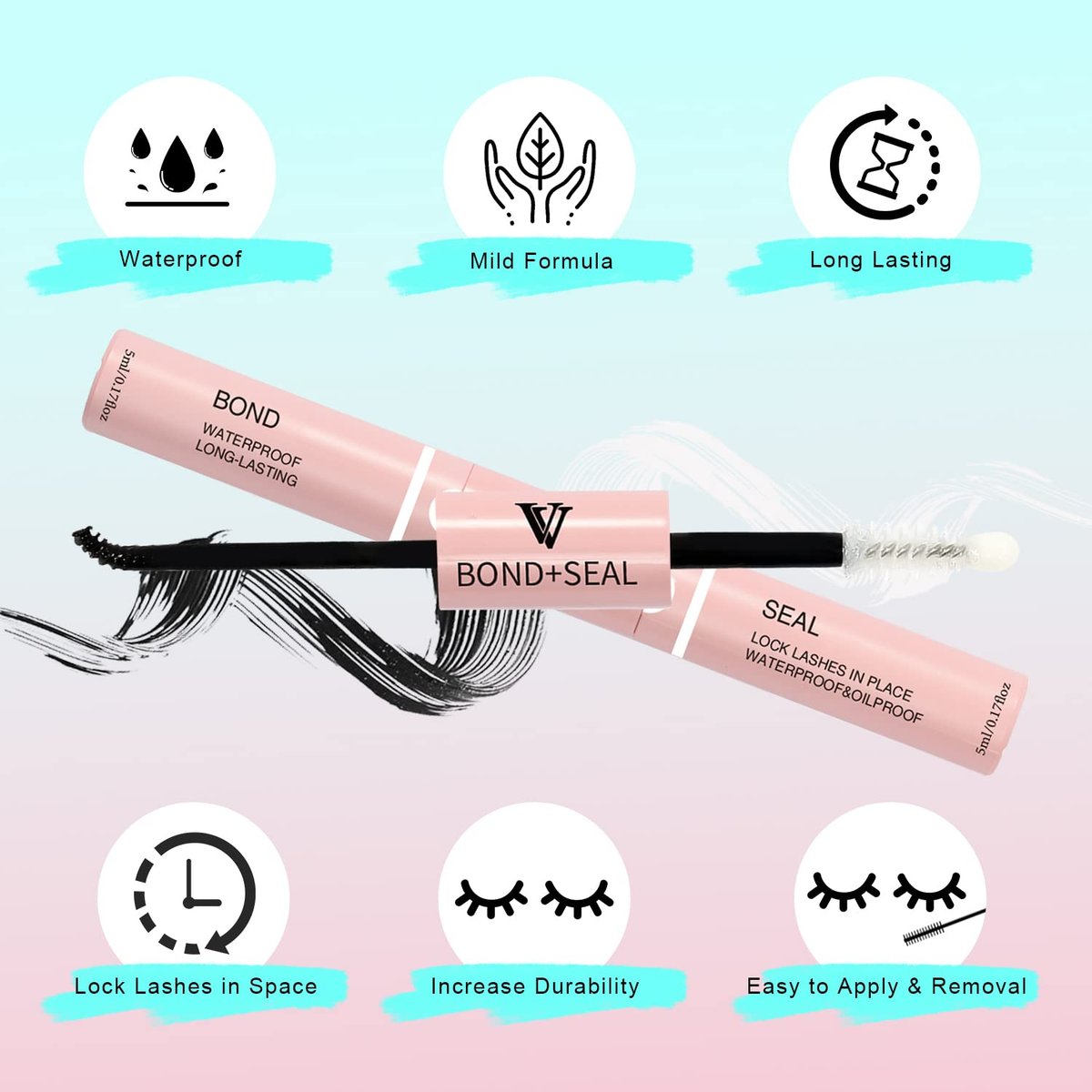 VAVALASH Lash Bond and Seal Cluster Lash Glue - 5ml+5ml, Strong Hold 48-72 Hours, Waterproof for DIY Lash Extensions - görsel 9
