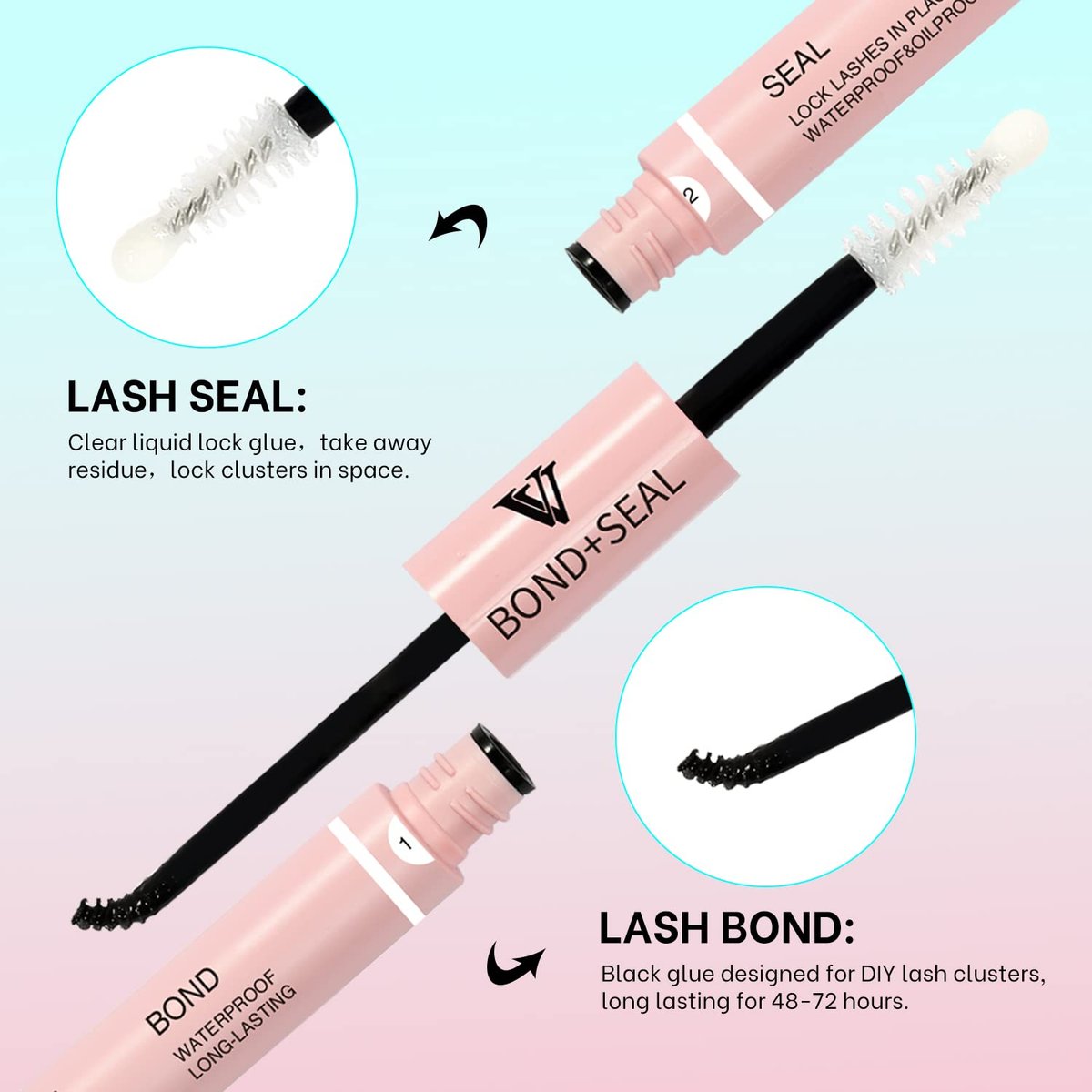 VAVALASH Lash Bond and Seal Cluster Lash Glue - 5ml+5ml, Strong Hold 48-72 Hours, Waterproof for DIY Lash Extensions - görsel 3
