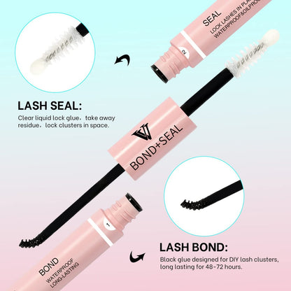 VAVALASH Lash Bond and Seal Cluster Lash Glue - 5ml+5ml, Strong Hold 48-72 Hours, Waterproof for DIY Lash Extensions