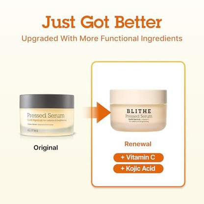 BLITHE Pressed Serum Gold Apricot with Kojic Acid & Vitamin C - Glass Skin Korean Face Serum for Dry Skin, 0.91 fl oz