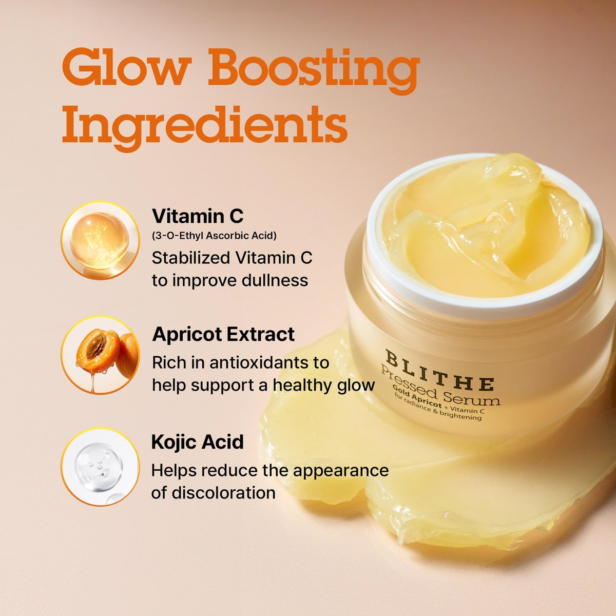 BLITHE Pressed Serum Gold Apricot with Kojic Acid & Vitamin C - Glass Skin Korean Face Serum for Dry Skin, 0.91 fl oz - görsel 9