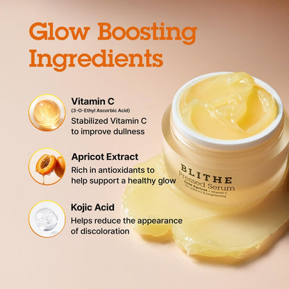 BLITHE Pressed Serum Gold Apricot with Kojic Acid & Vitamin C - Glass Skin Korean Face Serum for Dry Skin, 0.91 fl oz