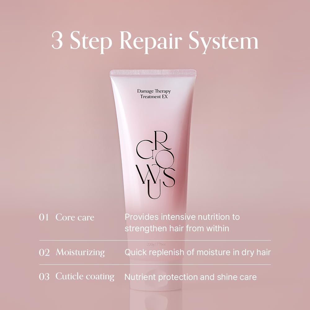 GROWUS Damage Therapy Protein Hair Treatment - 7.43 fl oz Repair & Hydrate Deep Conditioner for Dry, Brittle Hair, Bulgarian Rose Musk Scent, Paraben & Sulfate Free K-Beauty Avelisse