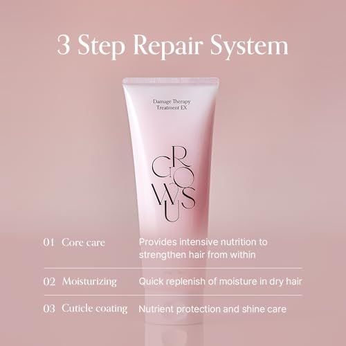 GROWUS Damage Therapy Protein Hair Treatment - 7.43 fl oz Repair & Hydrate Deep Conditioner for Dry, Brittle Hair, Bulgarian Rose Musk Scent, Paraben & Sulfate Free K-Beauty Avelisse