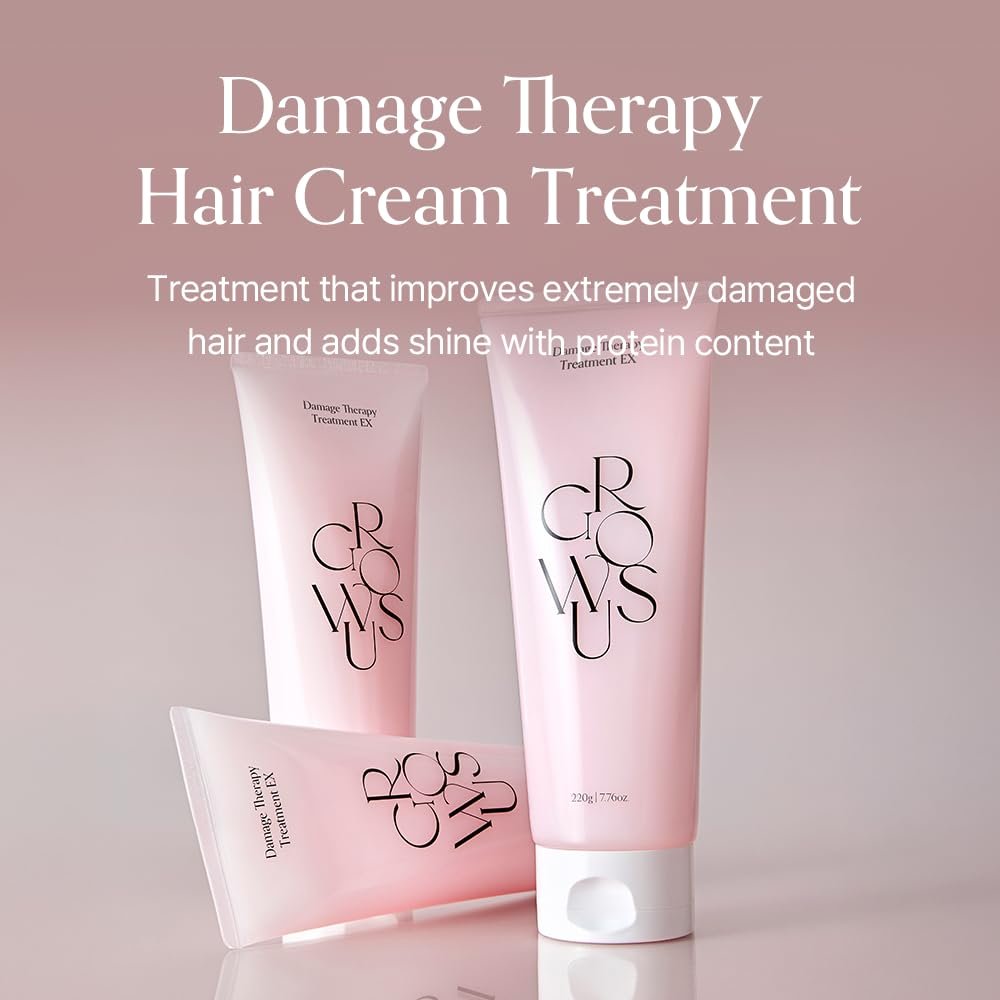 GROWUS Damage Therapy Protein Hair Treatment - 7.43 fl oz Repair & Hydrate Deep Conditioner for Dry, Brittle Hair, Bulgarian Rose Musk Scent, Paraben & Sulfate Free K-Beauty Avelisse