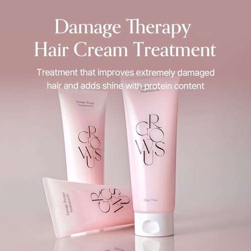 GROWUS Damage Therapy Protein Hair Treatment - 7.43 fl oz Repair & Hydrate Deep Conditioner for Dry, Brittle Hair, Bulgarian Rose Musk Scent, Paraben & Sulfate Free K-Beauty Avelisse