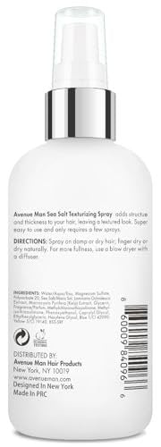 Avenue Man Sea Salt Spray for Men - Texturizing & Thickening Sea Salt Hair Spray with Kelp & Brown Seaweed Extract - Paraben & Sulfate-Free - Add Volume and Texture Beach Hairspray 6.76 Oz Avelisse