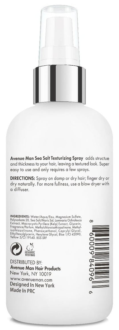 Avenue Man Sea Salt Spray for Men - Texturizing & Thickening Sea Salt Hair Spray with Kelp & Brown Seaweed Extract - Paraben & Sulfate-Free - Add Volume and Texture Beach Hairspray 6.76 Oz Avelisse