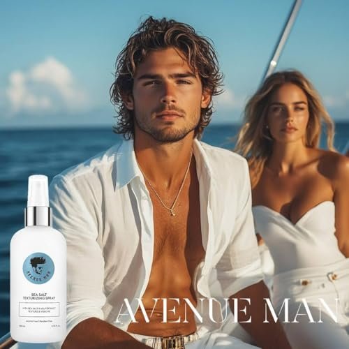 Avenue Man Sea Salt Spray for Men - Texturizing & Thickening Sea Salt Hair Spray with Kelp & Brown Seaweed Extract - Paraben & Sulfate-Free - Add Volume and Texture Beach Hairspray 6.76 Oz Avelisse