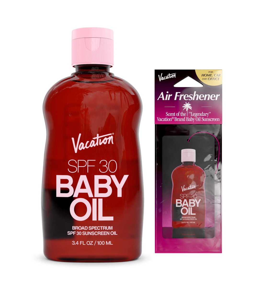 Vacation Baby Oil SPF 30 & Air Freshener Bundle – Hydrating, Nourishing, Mineral-Oil Free Sunscreen for All Skin Tones, Travel Size 3.4 Fl Oz Avelisse