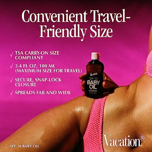 Vacation Baby Oil SPF 30 & Air Freshener Bundle – Hydrating, Nourishing, Mineral-Oil Free Sunscreen for All Skin Tones, Travel Size 3.4 Fl Oz Avelisse