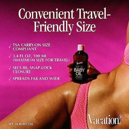 Vacation Baby Oil SPF 30 & Air Freshener Bundle – Hydrating, Nourishing, Mineral-Oil Free Sunscreen for All Skin Tones, Travel Size 3.4 Fl Oz Avelisse