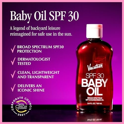 Vacation Baby Oil SPF 30 & Air Freshener Bundle – Hydrating, Nourishing, Mineral-Oil Free Sunscreen for All Skin Tones, Travel Size 3.4 Fl Oz Avelisse