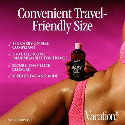 Vacation Baby Oil SPF 30 & Air Freshener Bundle – Hydrating, Nourishing, Mineral-Oil Free Sunscreen for All Skin Tones, Travel Size 3.4 Fl Oz Avelisse