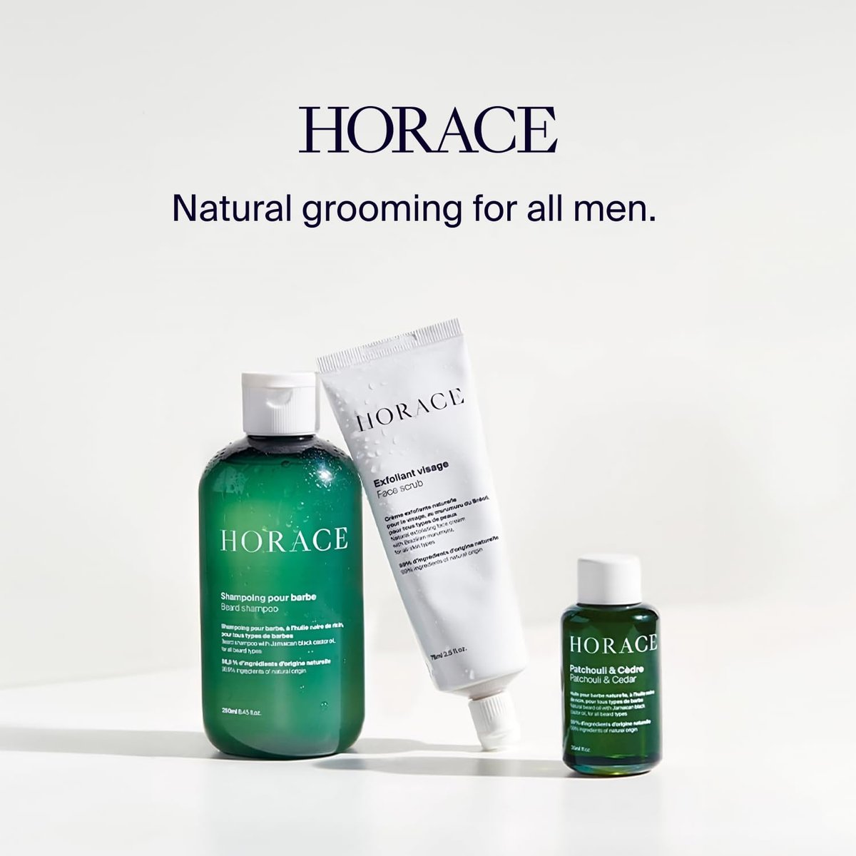 HORACE Beard Shampoo for Men - Sulphate-Free Wash with Castor Oil, Gentle Care for All Skin Types, Woody Aromatic Scent, 250 ml Avelisse